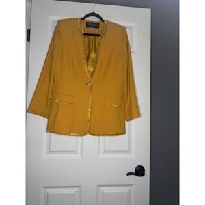 Moshita Couture Blazer Jacket Mustard Size 10 Single Button Beaded Trim